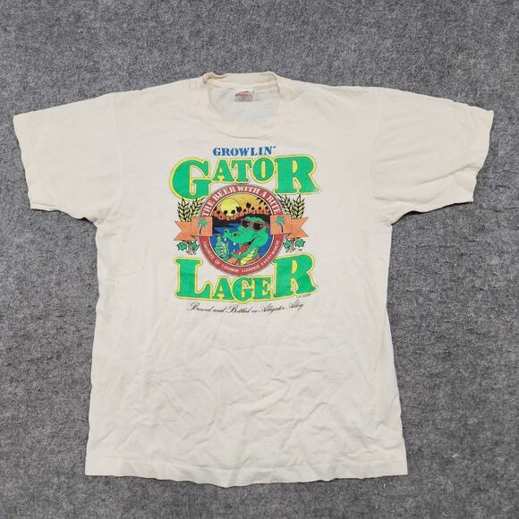 VTG 80s Growlin' Gator Lager Beer Promo Mens L Large FOTL Single Stitch Shirt - Picture 3 of 14